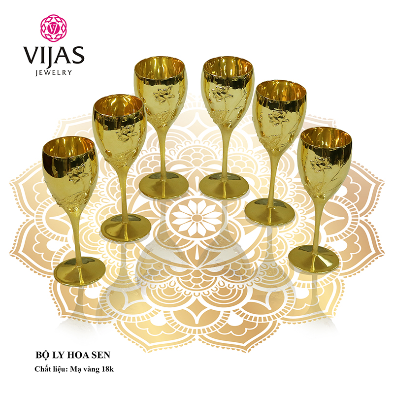 Bộ ly hoa sen bạc mạ vàng