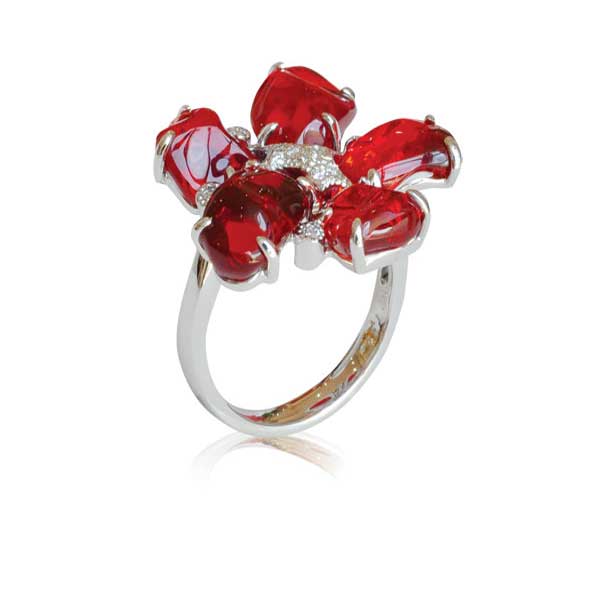 Nhẫn Vàng trắng 18K gắn đá Opal và Diamond