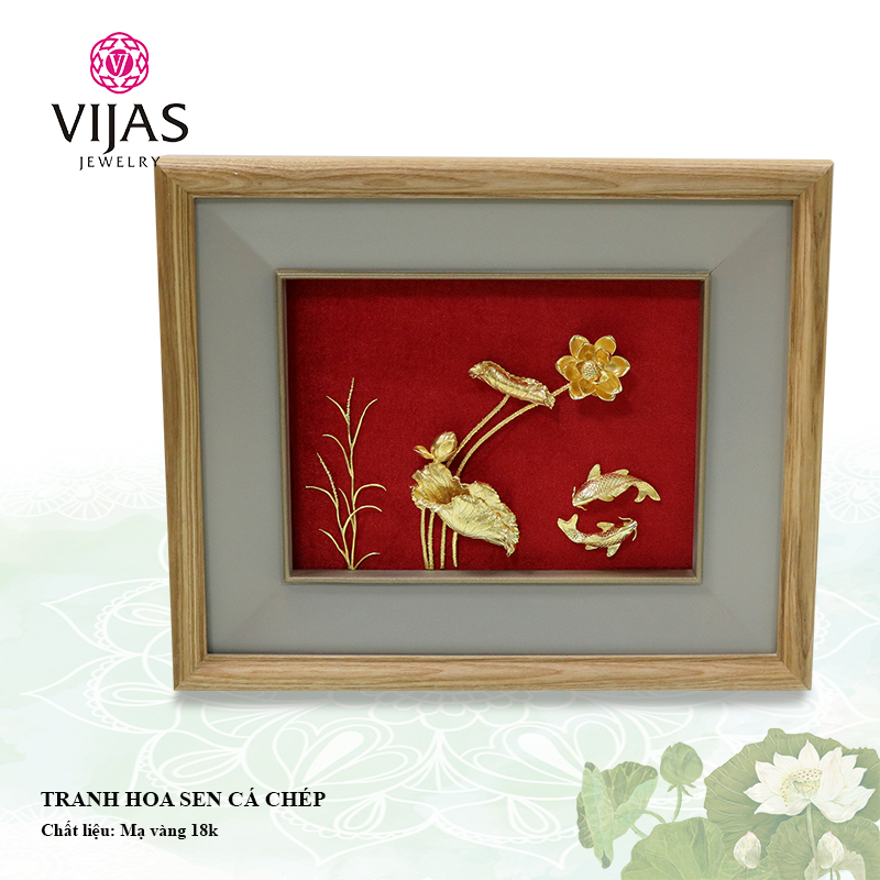 Tranh Hoa sen cá chép mạ vàng 18k