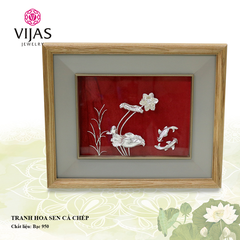Tranh Hoa sen cá chép bạc